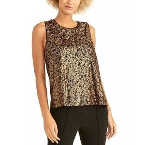 Rachel Roy NWT Rachel  Aline Tank Sleeveless Sequin Back Keyhole Blk Gold XL New